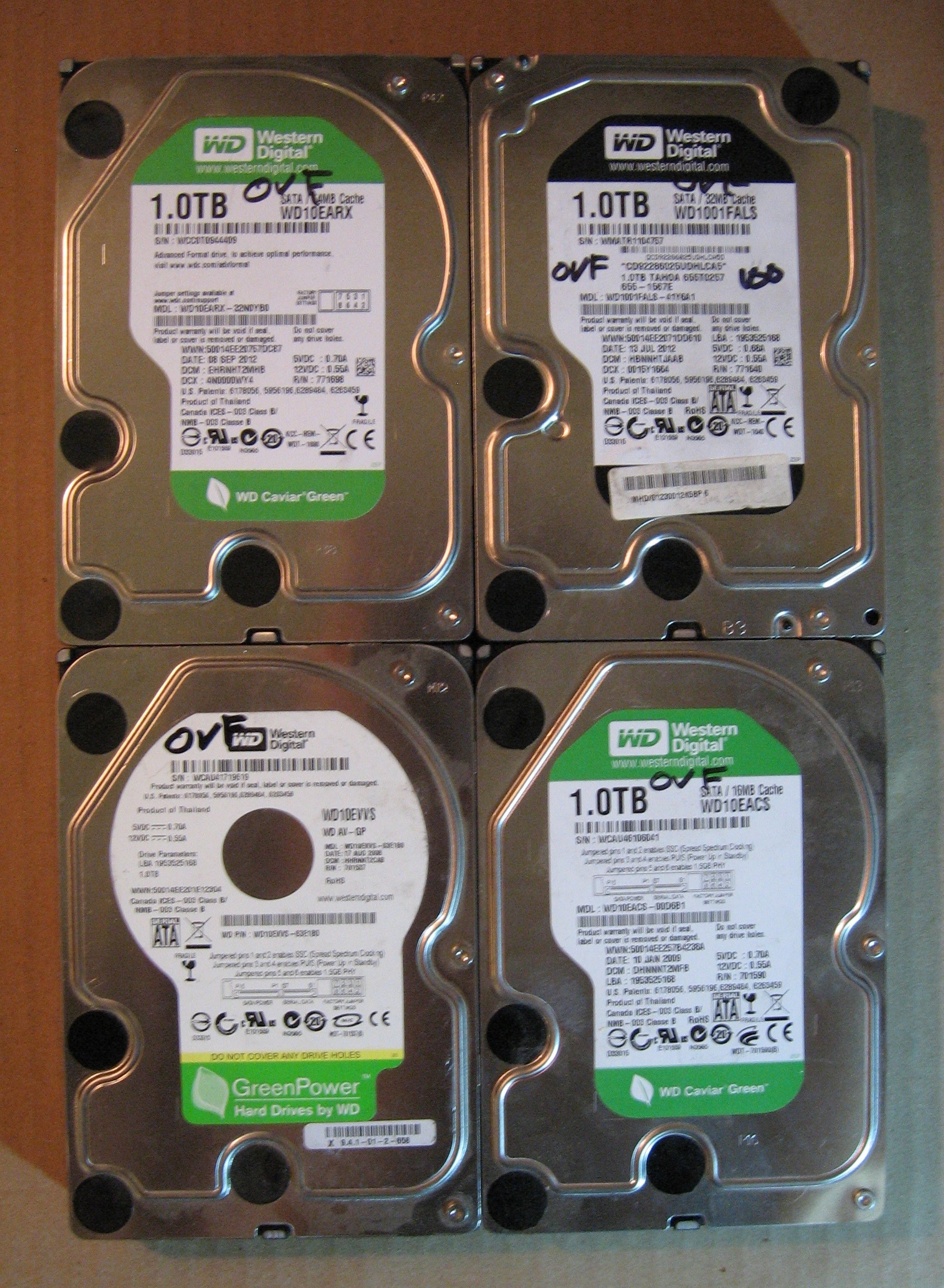 1TB HDD Lot of 4 WD 0174