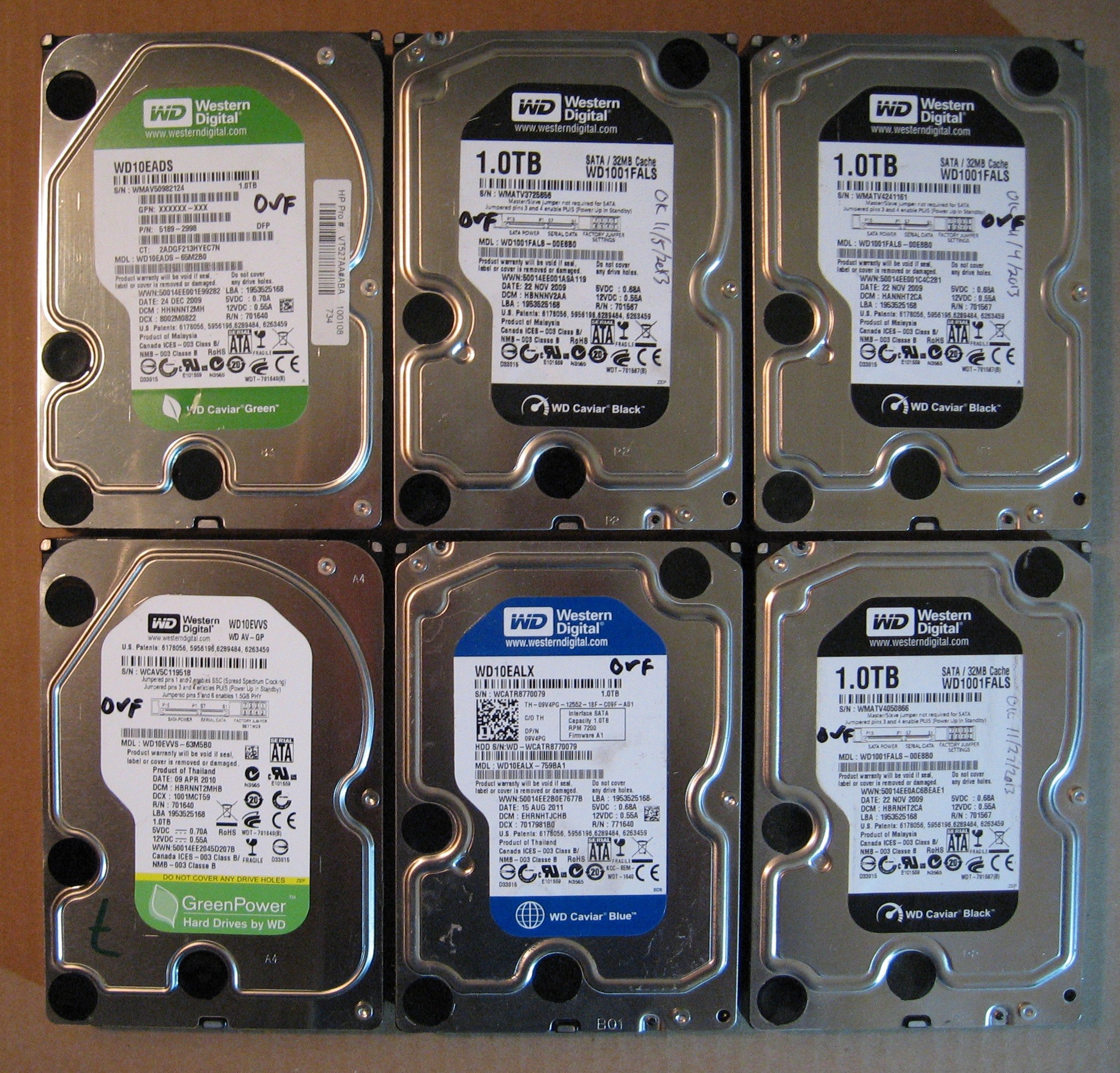 WD 1TB Lot of 6 HDD