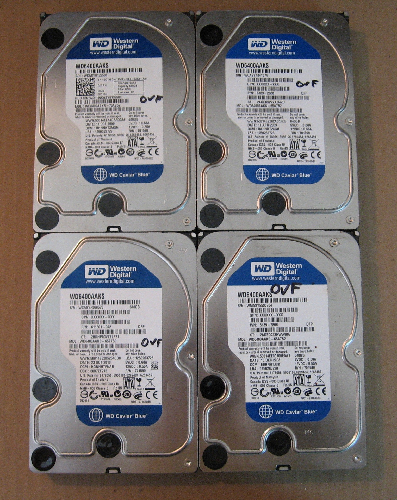 640GB HDD Lot of 4 WD 0268