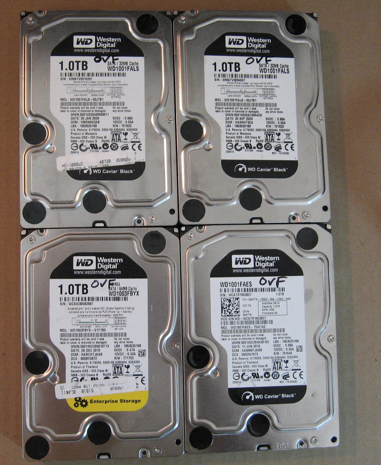 1TB HDD Lot of 4 WD 0269