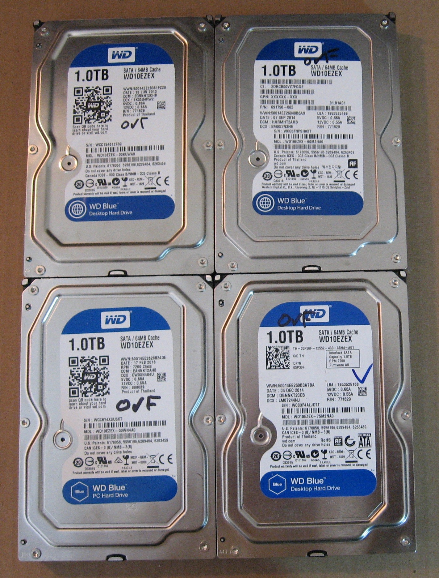 1TB HDD Lot of 4 WD 0274