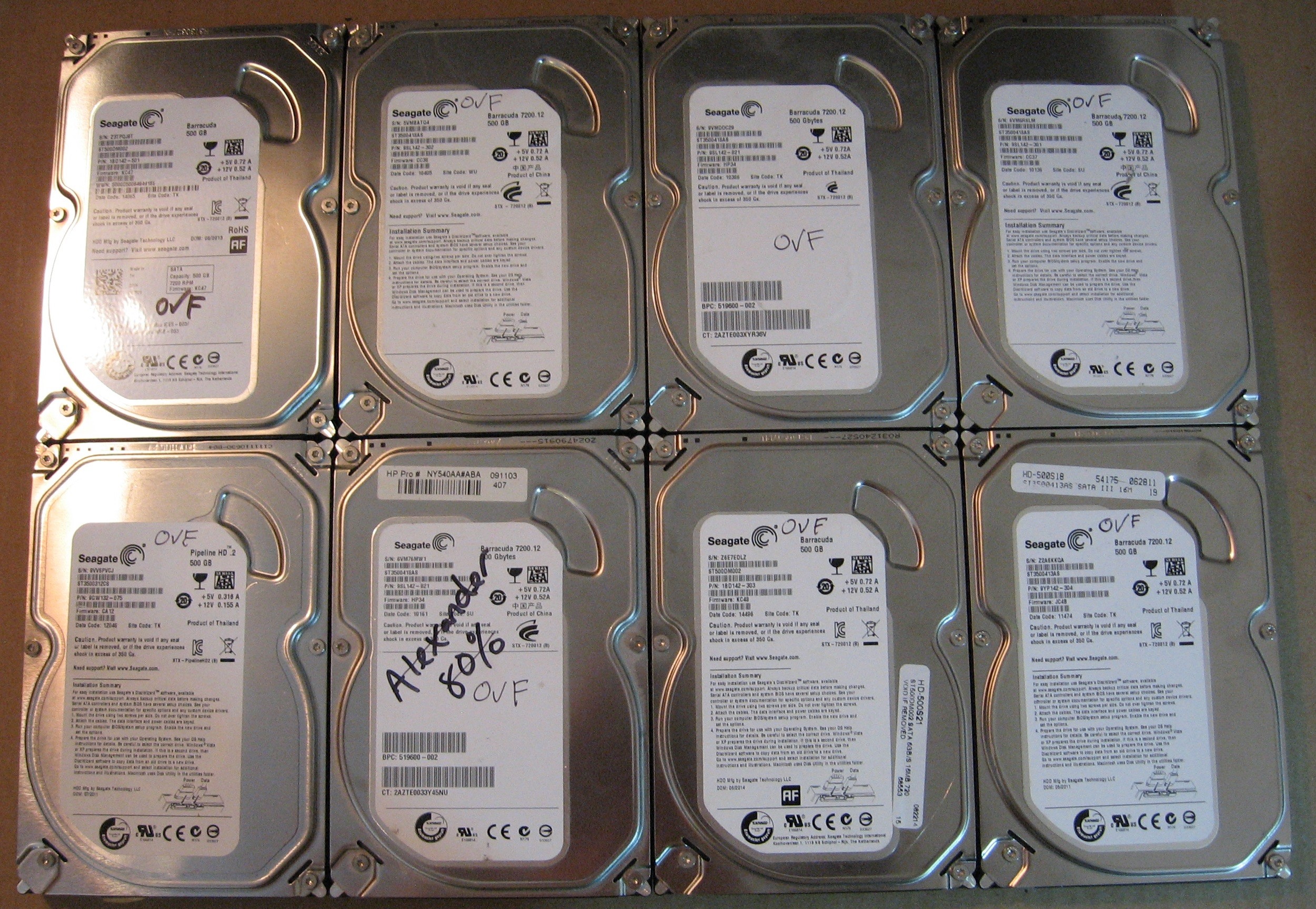 500GB HDD Lot of 8 Seagate 0310