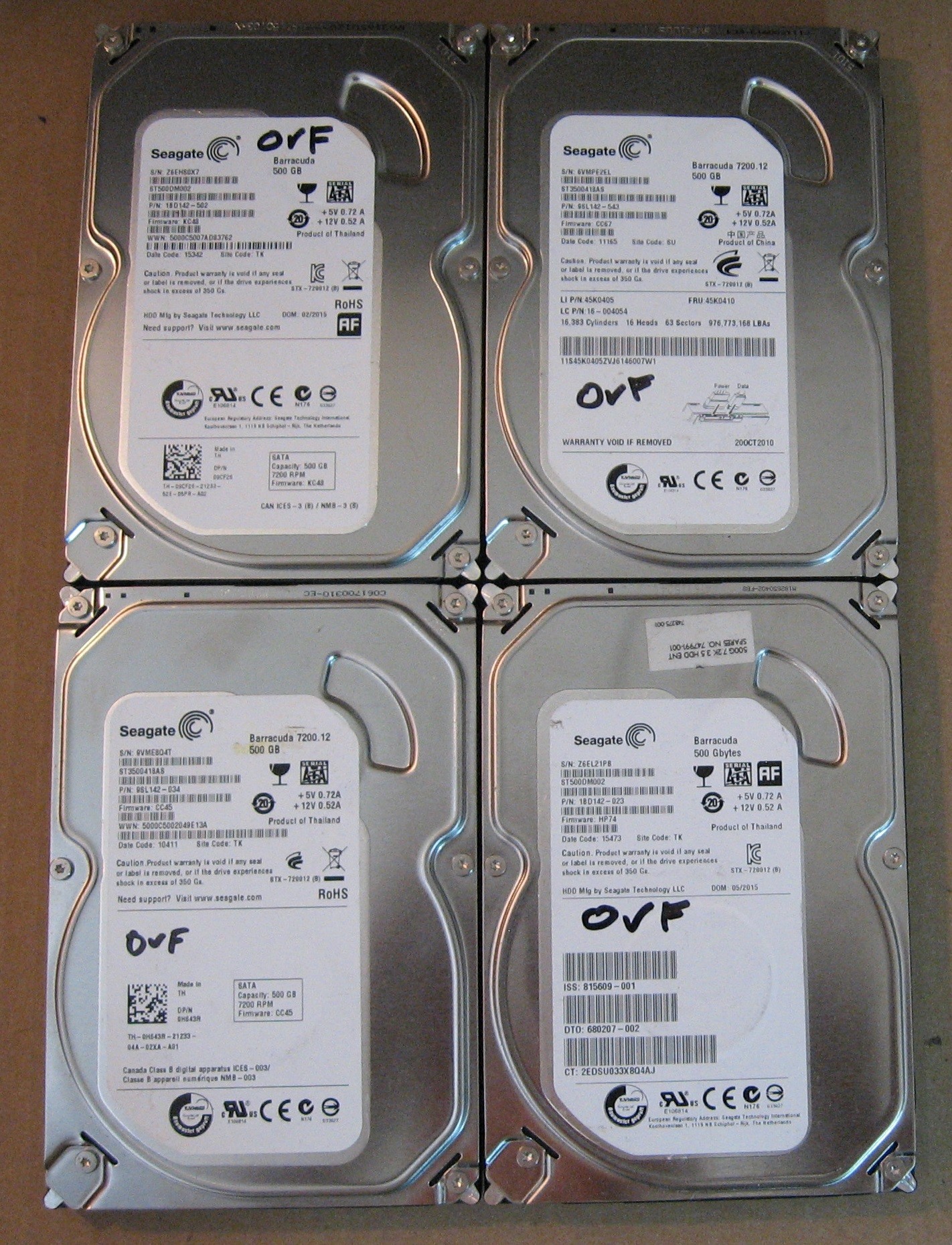 500GB HDD Lot of 4 Seagate 0341