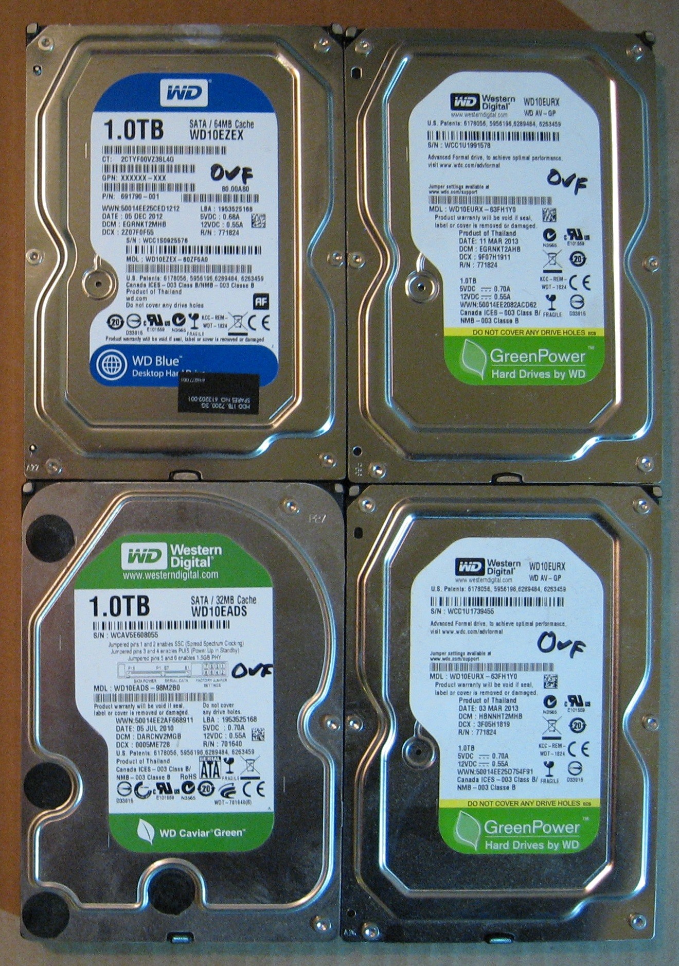 WD 1TB Lot of 4 HDD