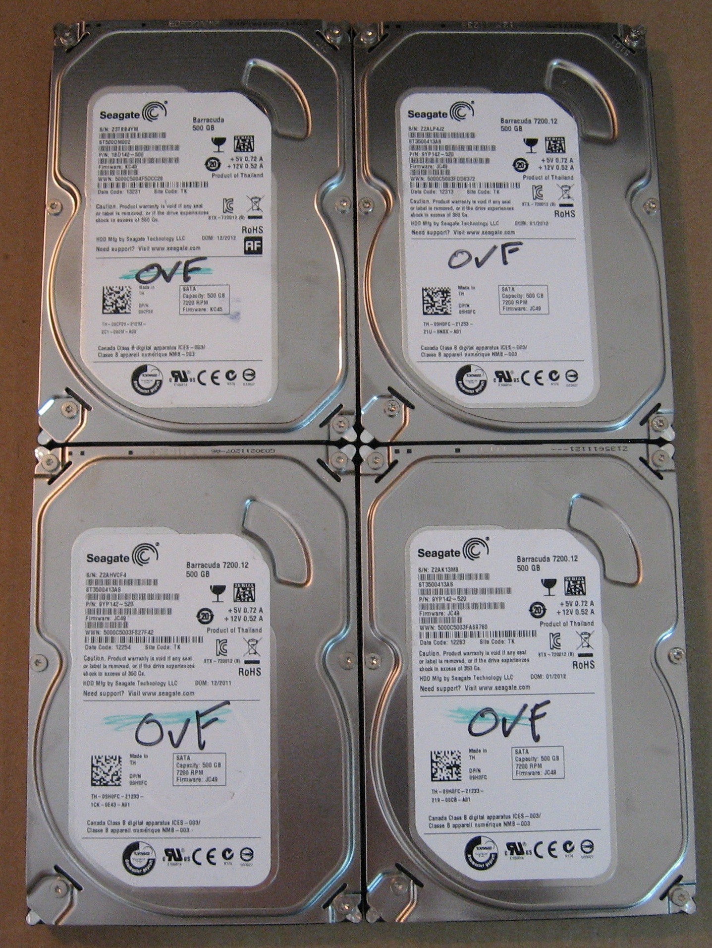 500GB HDD Lot of 4 Seagate 0389