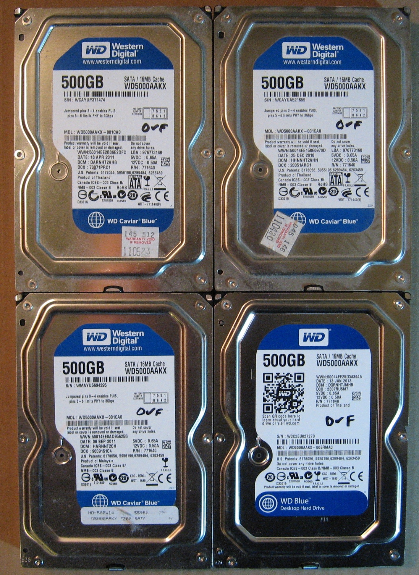 WD 500GB Lot of 4 HDD