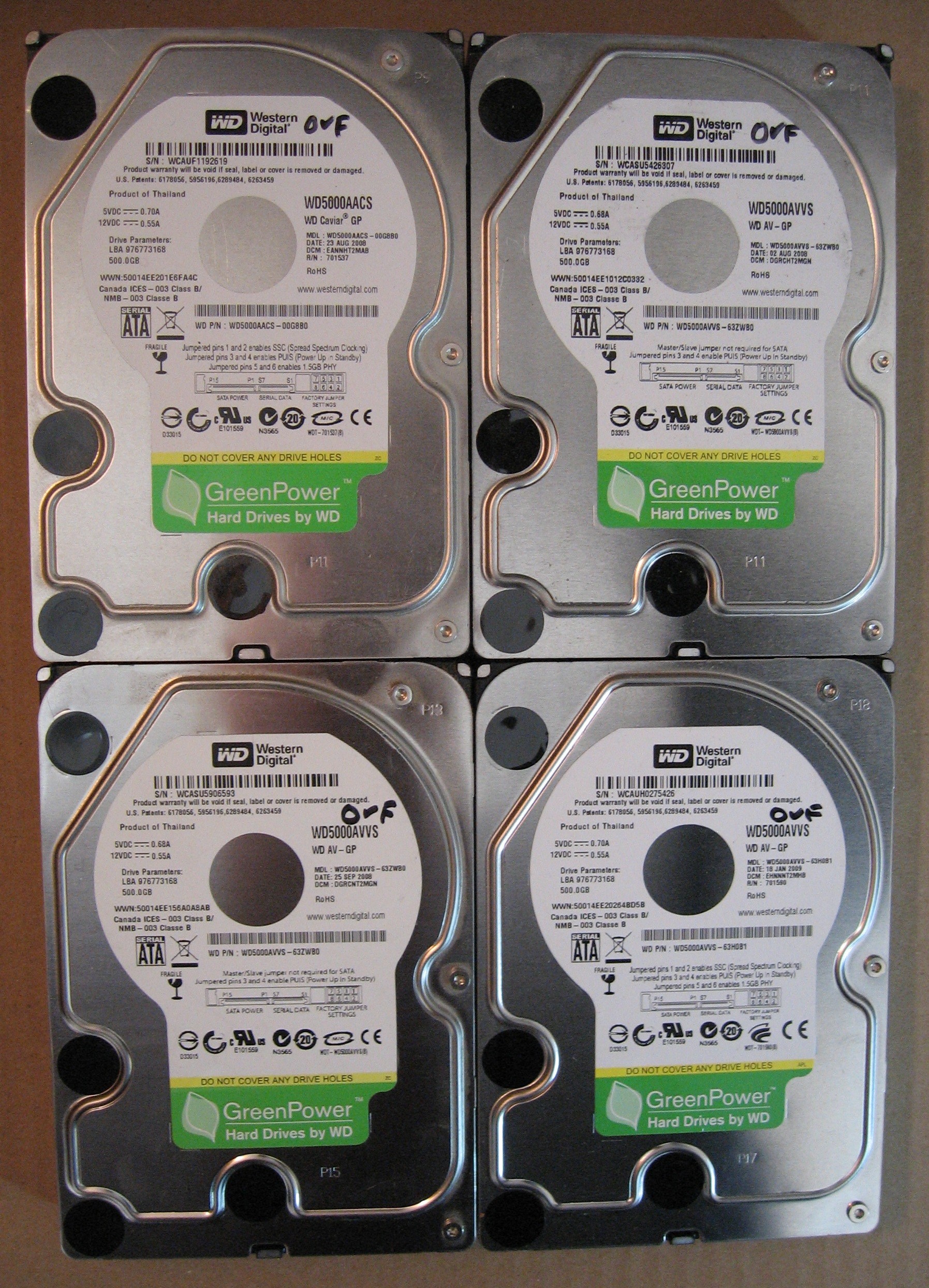 WD 500GB Lot of 4 HDD