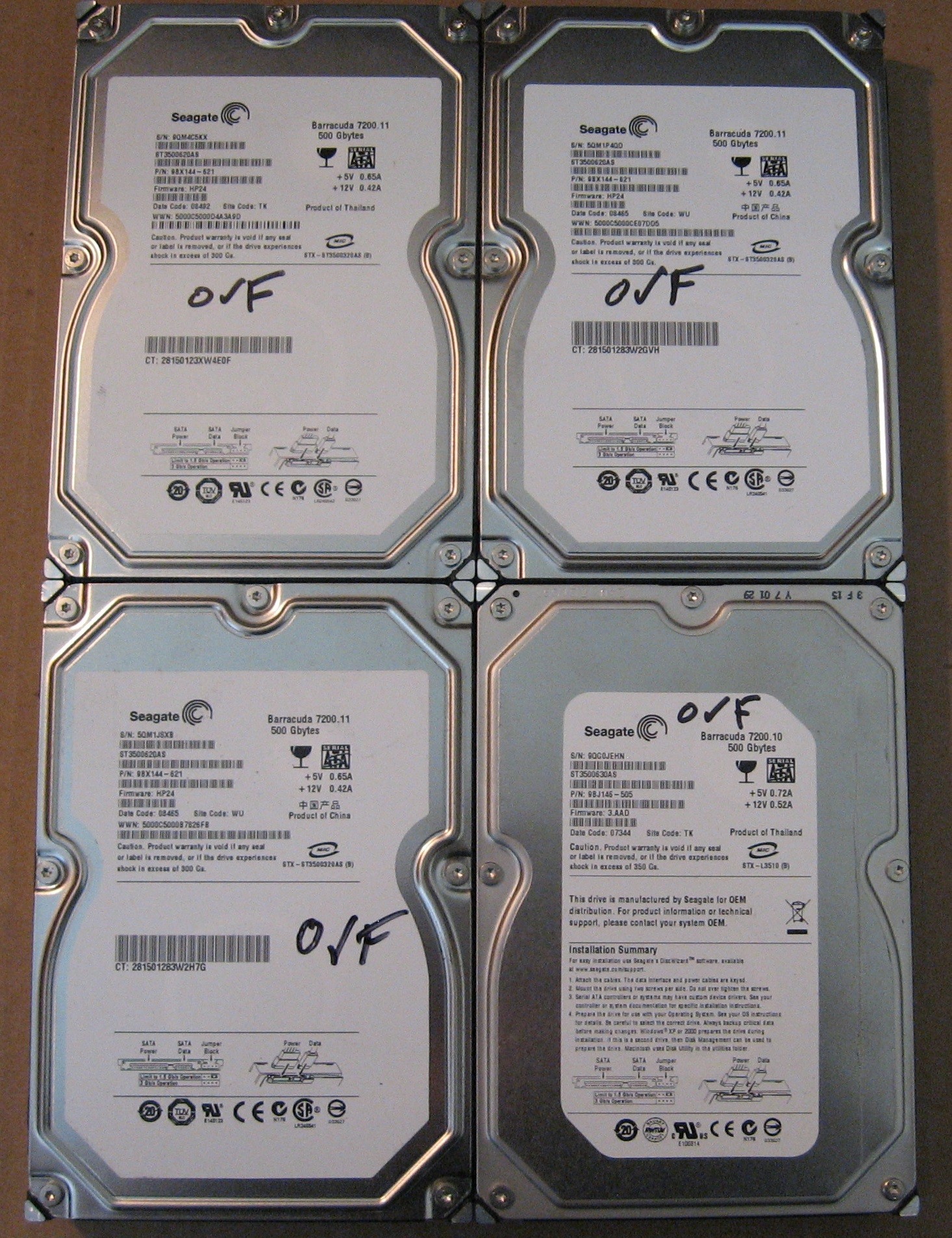 500GB HDD Lot of 4 Seagate 0419