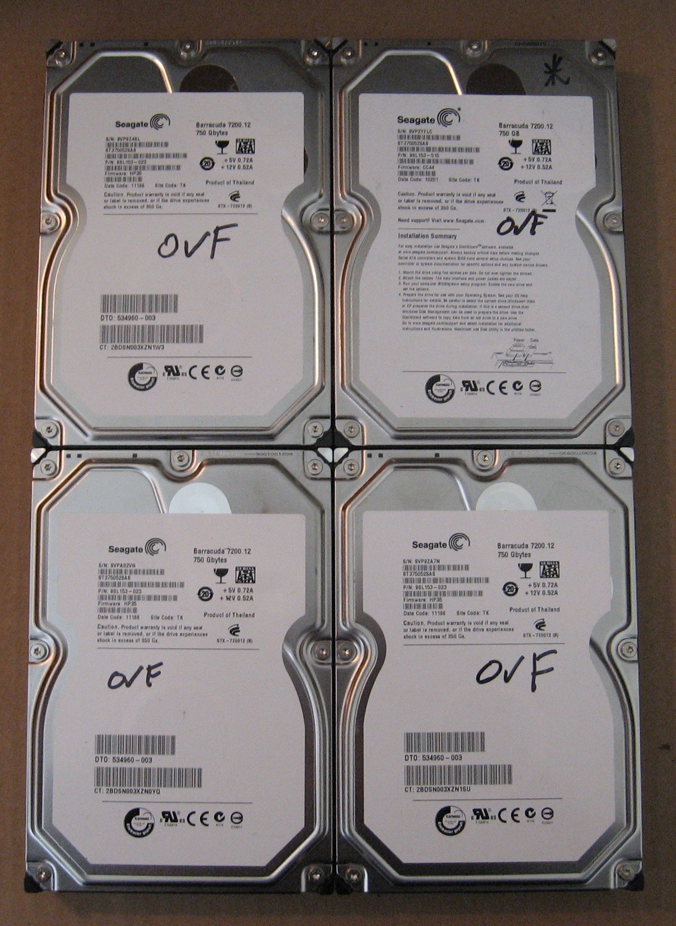 750GB HDD Lot of 4 Seagate 0474