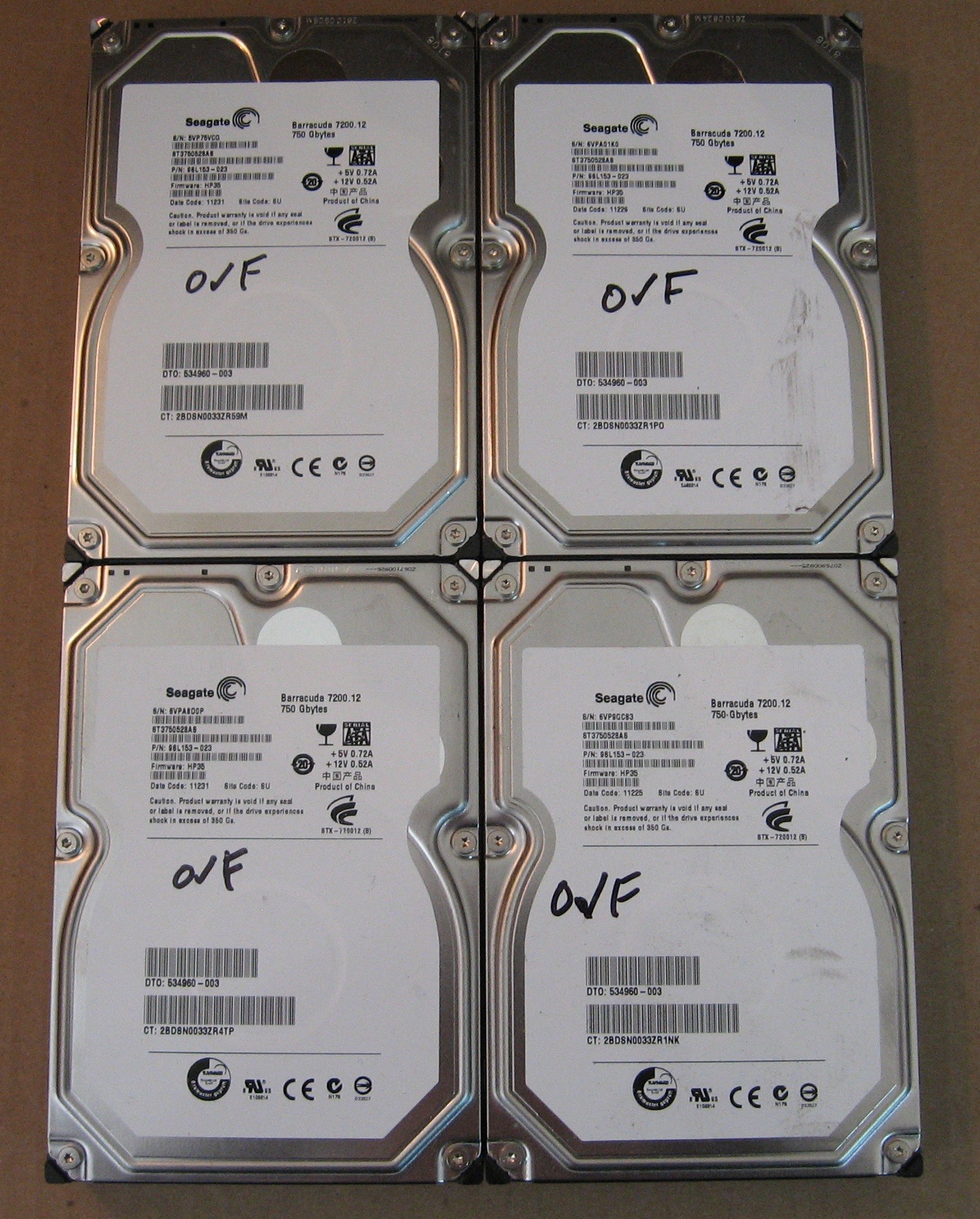 750GB HDD Lot of 4 Seagate 0479