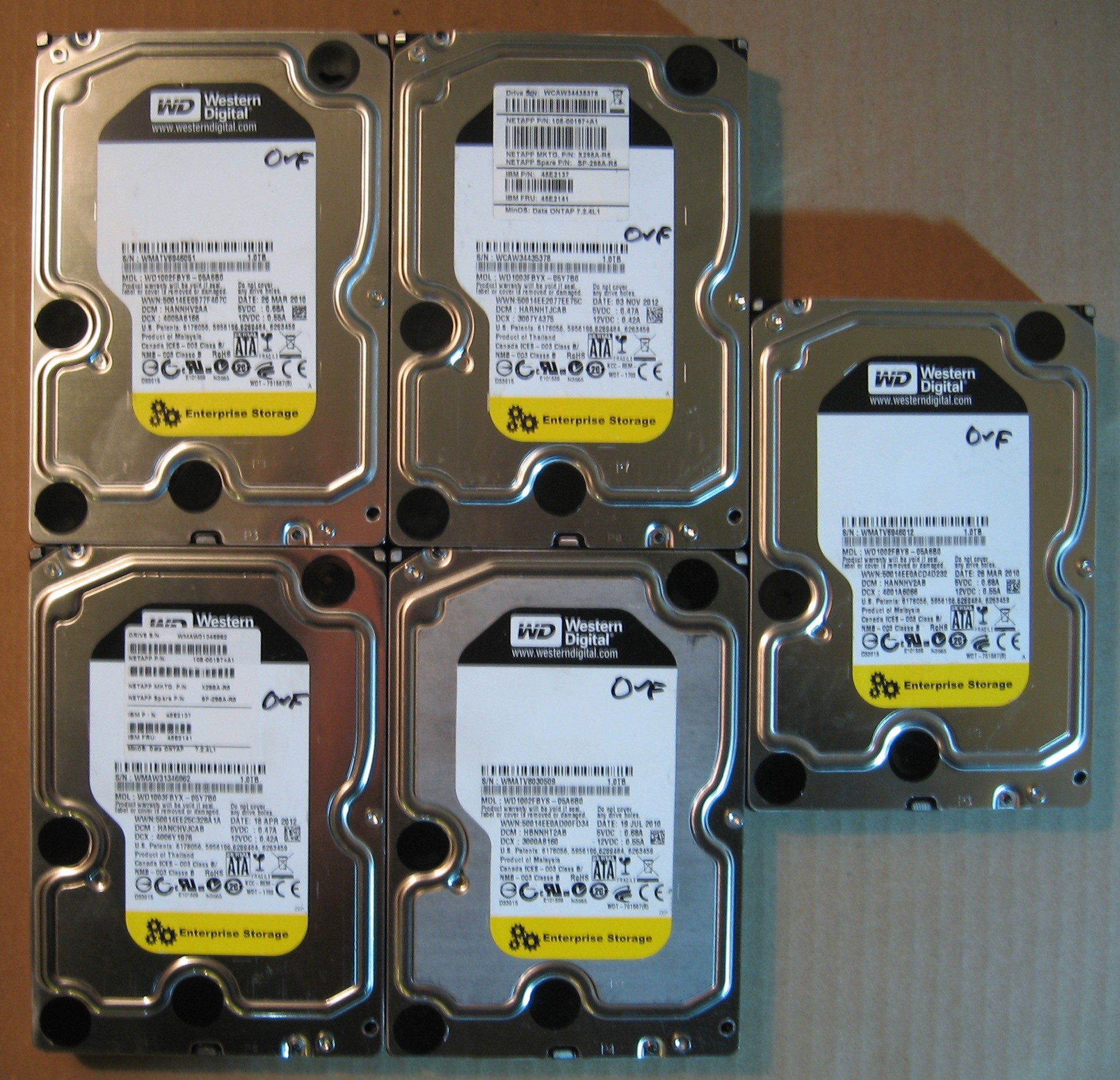 1TB HDD Lot of 5 WD 0527
