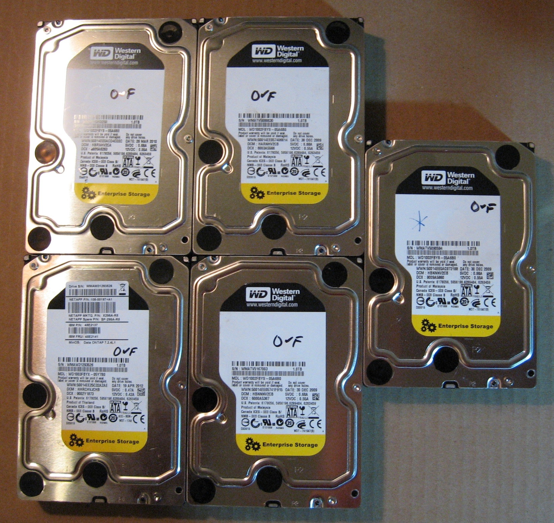 1TB HDD Lot of 5 WD 0533