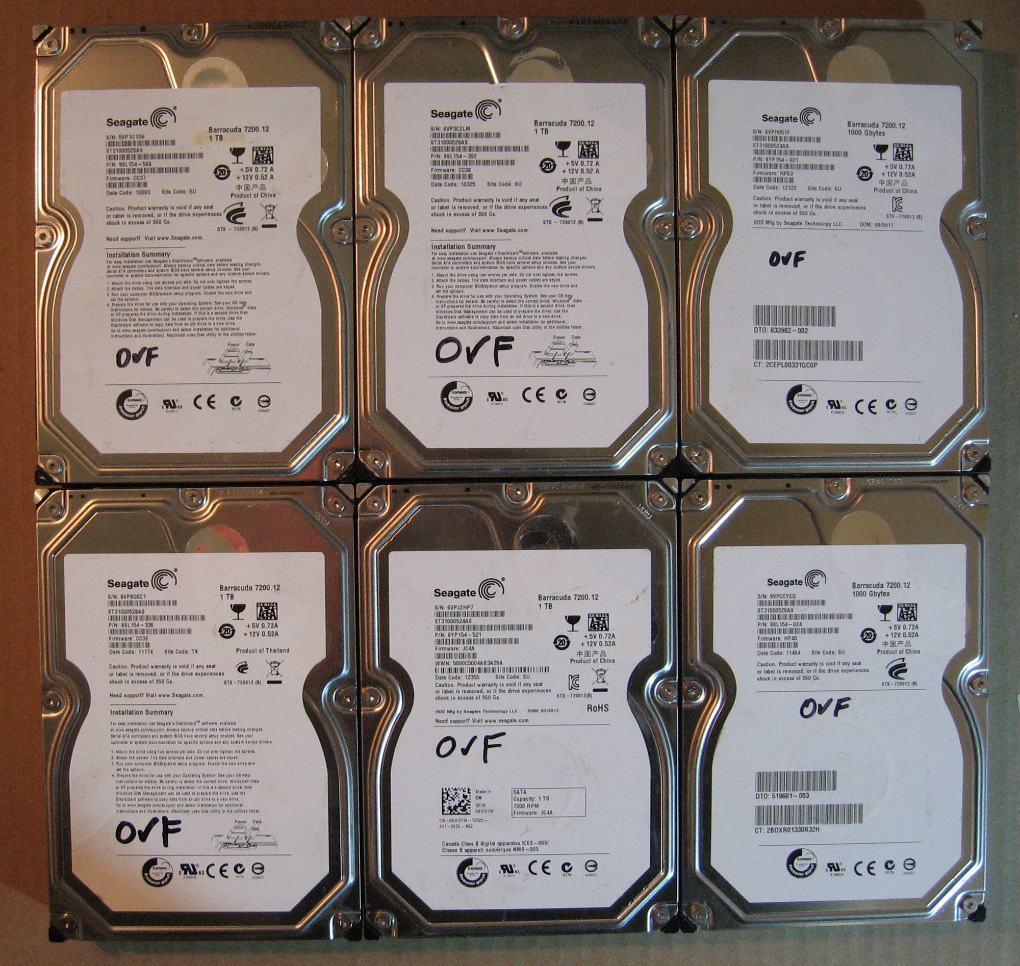 1TB HDD Lot of 6 Seagate 0575