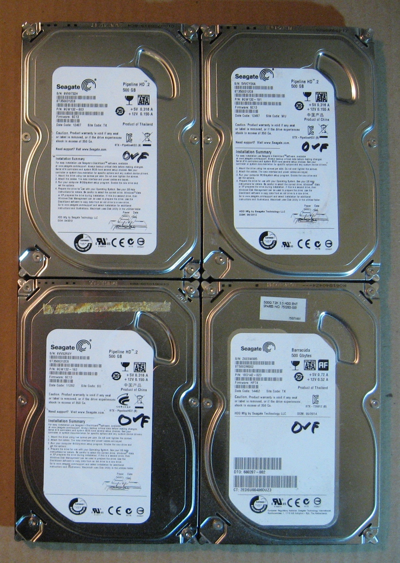 500GB HDD Lot of 4 Seagate 0583