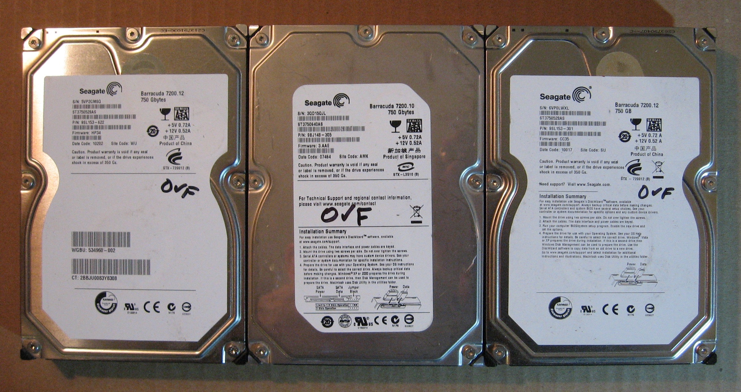 750GB HDD Lot of 3 Seagate 0592