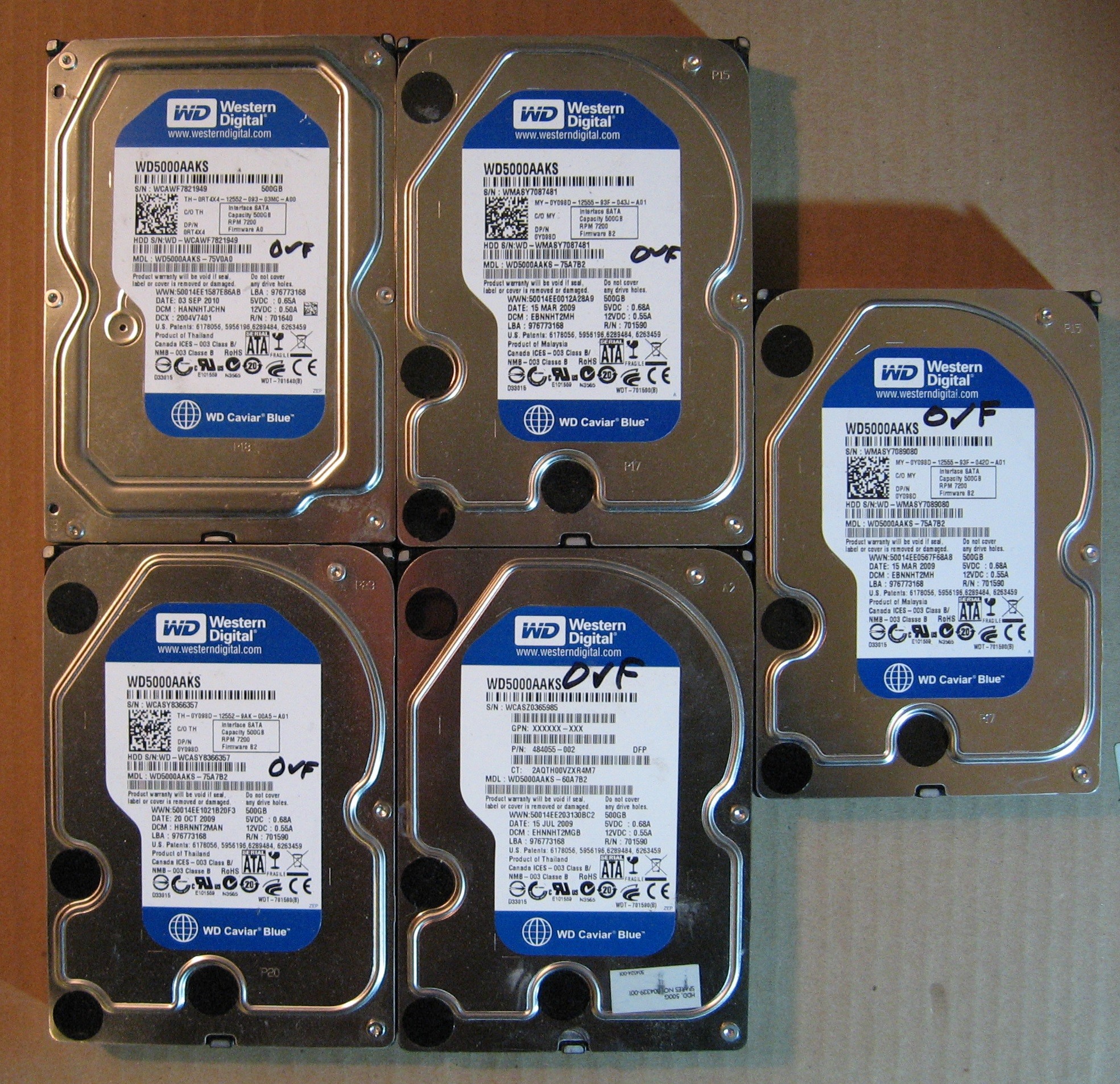500GB HDD Lot of 5 WD 0664