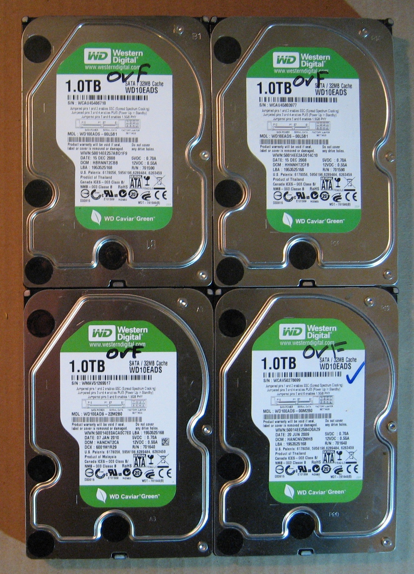 1TB HDD Lot of 4 WD 0669