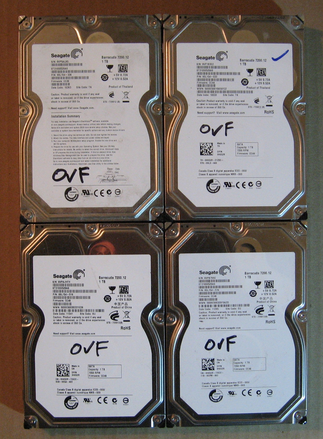1TB HDD Lot of 4 Seagate 0691