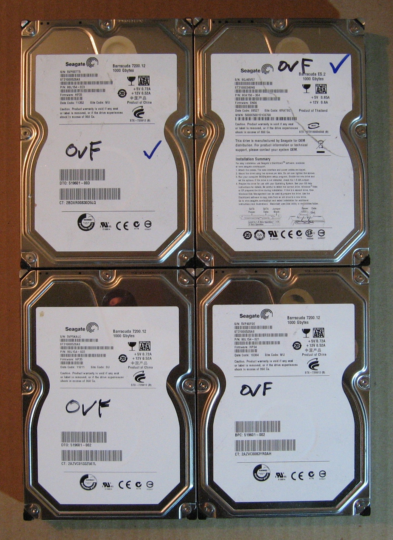 1TB HDD Lot of 4 Seagate 0694