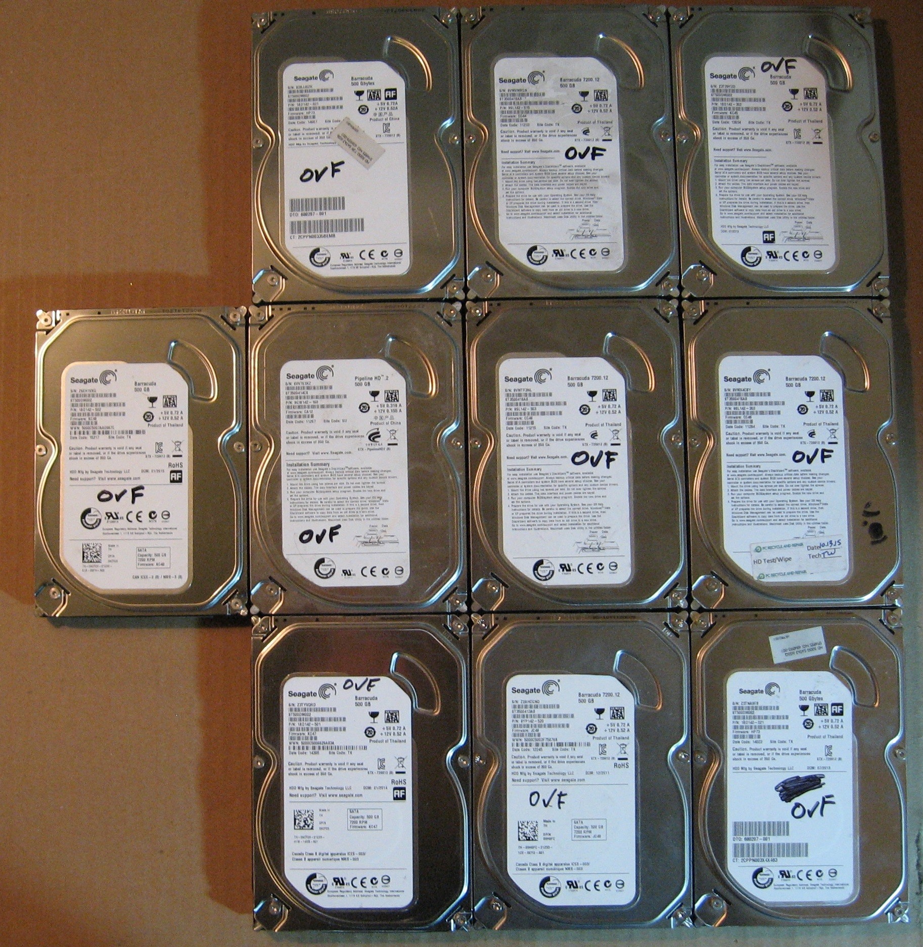500GB HDD Lot of 10 Seagate 0708