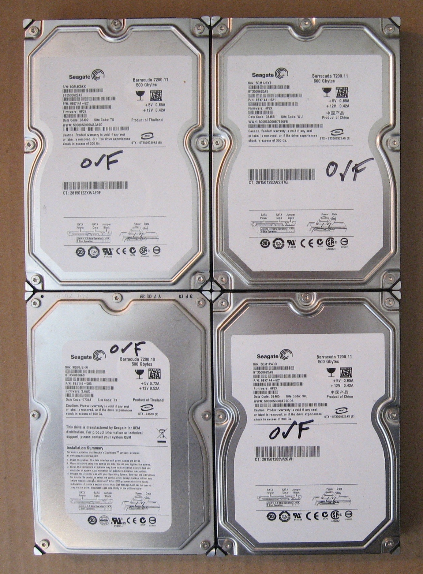 500GB HDD Lot of 4 Seagate 0777