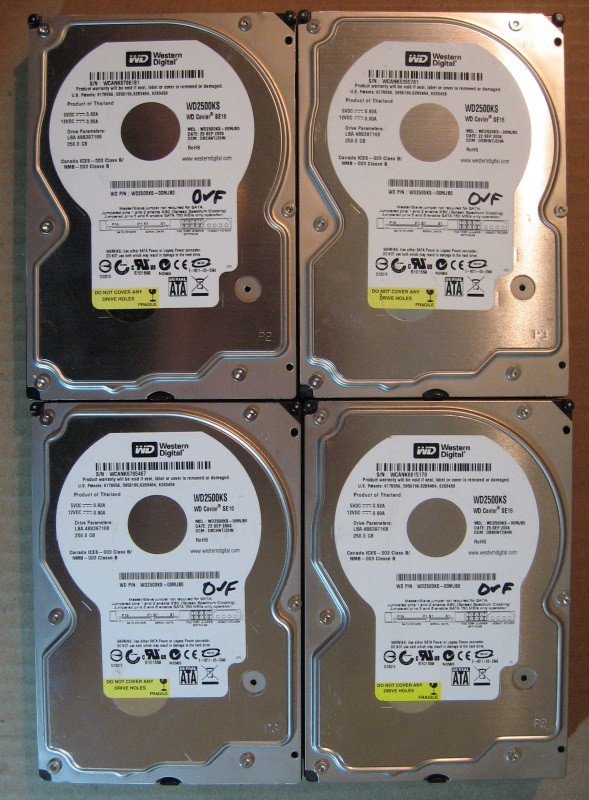 250GB HDD Lot of 4 WD 1875