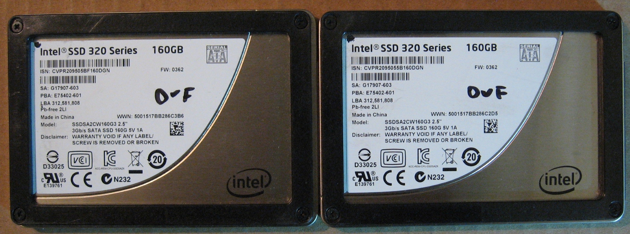 160GB SSD Lot of 2 Intel 1979