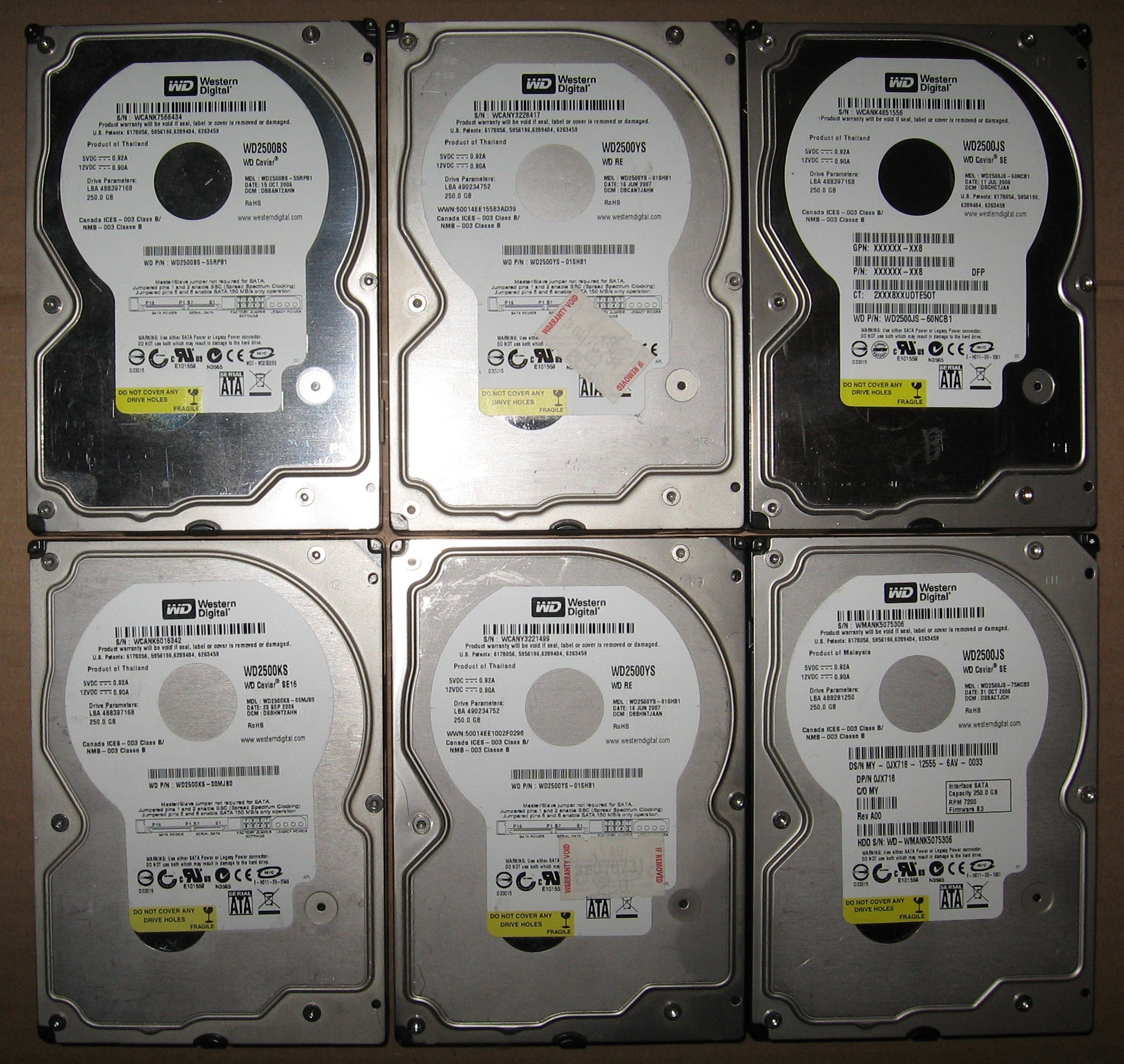 250GB Lot of 6 WD